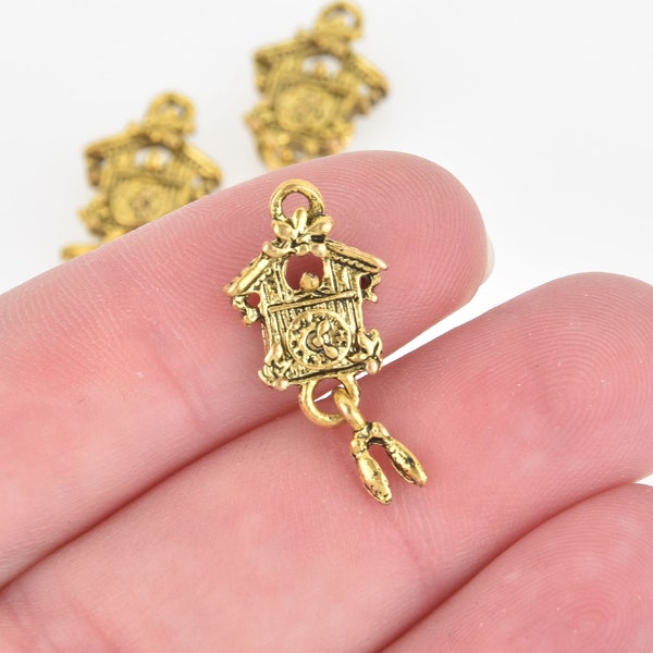 4 Gold Tone Metal Pewter moveable "CUCKOO CLOCK" Charm Pendants  25mm x 12mm  chg0071