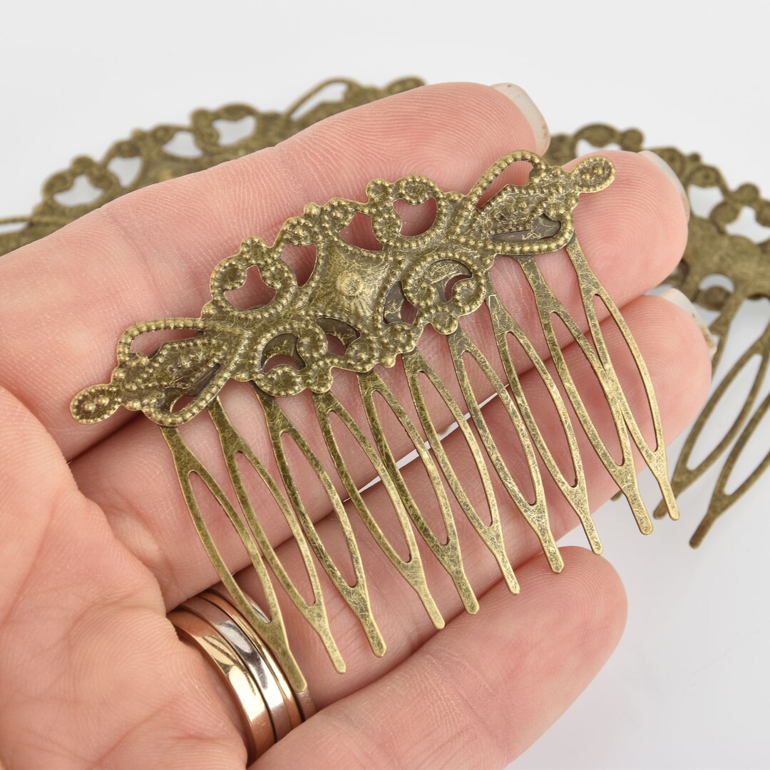 10 Bronze Hair Comb Blanks, Filigree Hair Barrette Blanks, Hat