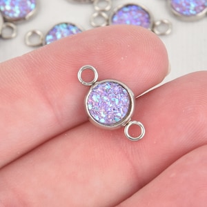 5 Stainless Steel Purple Faux Druzy Charms Silver Connector Link Charms chs6641