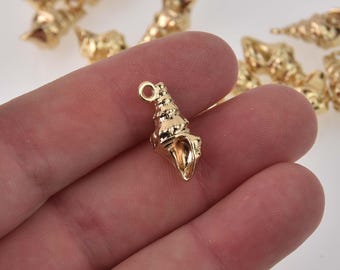 Gold Plate Shell Charms, metal, 25x8mm, chs8499