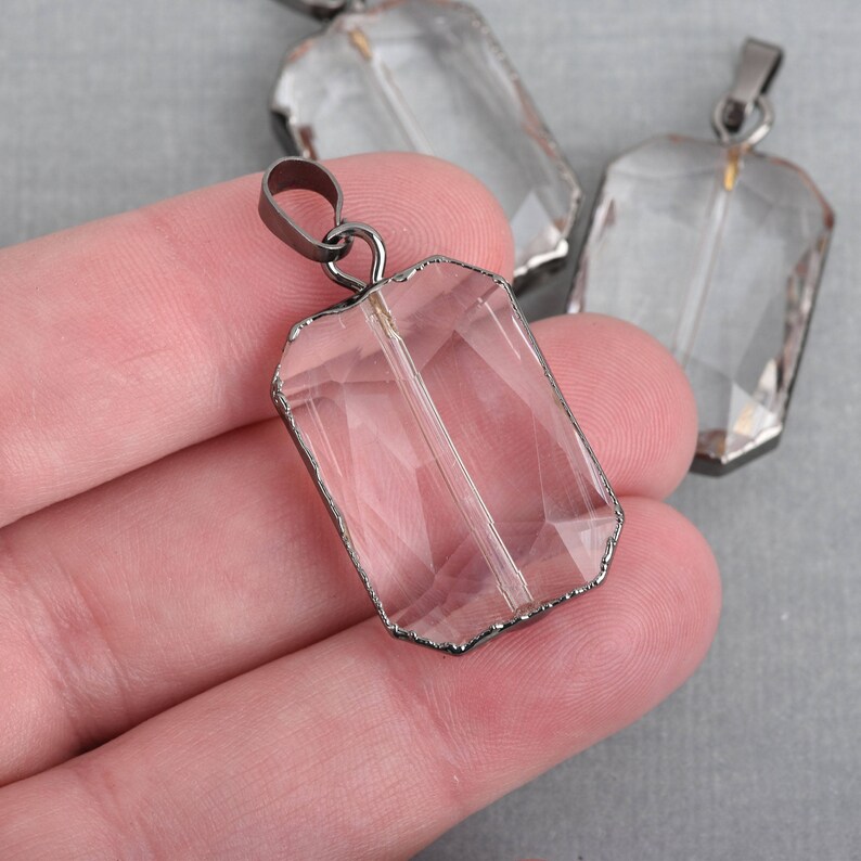 GUNMETAL 35mm chs3993 1 Crystal Drop Pendant RECTANGLE Clear Glass CRYSTAL