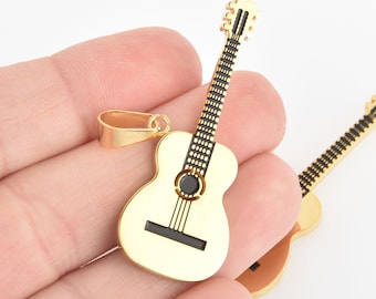 1 ACOUSTIC GUITAR Charm, Gold Stainless Steel chs5544