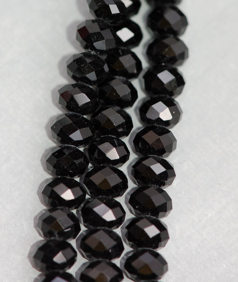 8mm JET BLACK Crystal Glass Faceted Rondelle Beads . full strand, 45 beads bgl0594 image 1