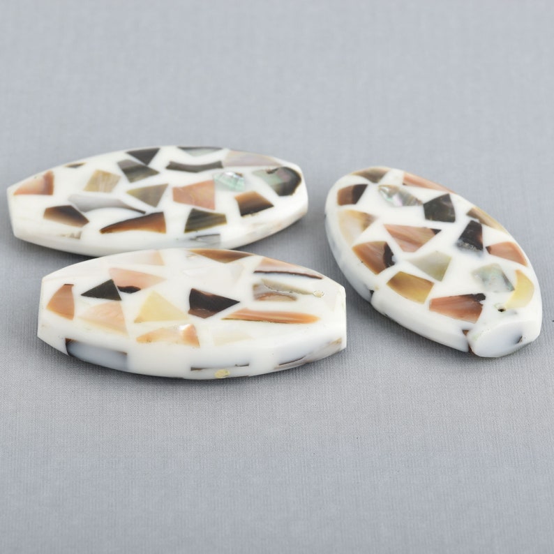 2 Oval Shell Resin Pendant Charms Terrazzo Beads 2 long chs4516 image 3