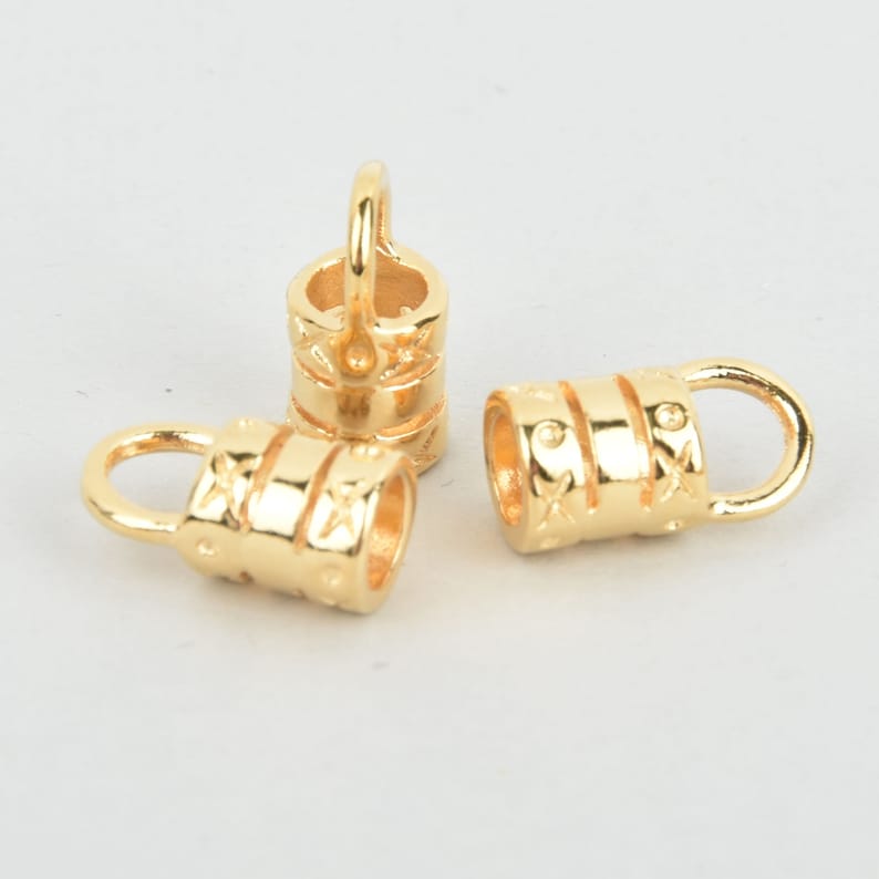 6mm Tube Crimps Gold Plated End Caps With Loop X4 Pcs Etsy