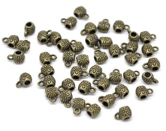 20 Antiqued Bronze Tone Pewter Filigree Pattern Tube Spacer Beads with Bail   9x6mm fba0045