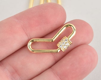 CZ Gold Micro Pave Carabiner Clasp, Heart with Screw Clasp, 27mm fcl0348