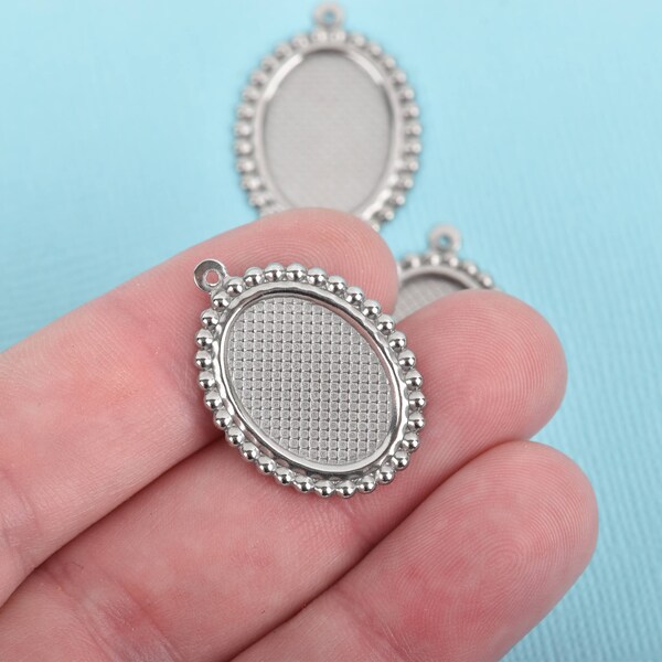 10 Oval Bezel Blanks, Stainless Steel Bezel Charms, Silver Cabochon Blanks, Bezel Tray Charms, Fits 18x13mm, chs3102