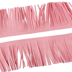 2m PINK Tassel Fringe, 2&quot; wide, Faux Suede, Velvet Suede Fringe, Vegan Leather Suede, 2mm thick, 2 meters long, cft0084