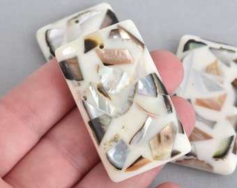 2 Rectangle Shell Resin Pendant Charms Terrazzo Beads 2" long chs4515