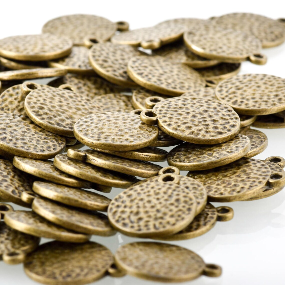 10 BRONZE Hammered Metal Coin Sequin Charms Round Dot Charms Etsy