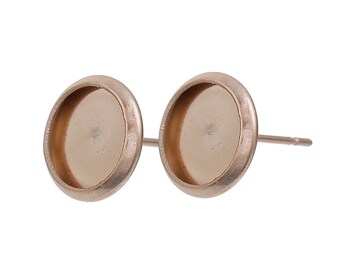 2 (1 pair) ROSE GOLD stainless steel cabochon bezel setting POST back earring components, fits 10mm round inside tray fin0619