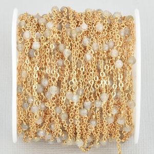 1 yard GOLD 22k Plated LABRADORITE Chain 3mm GRAY Gemstone Satellite Cable Chain, Bead Chain, fch1069a