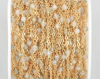 1 yard GOLD 22k Plated LABRADORITE Chain 3mm GRAY Gemstone Satellite Cable Chain, Bead Chain, fch1069a