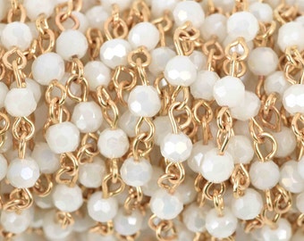 13 feet WHITE AB Crystal Rosary Chain, bright gold links, 4mm round faceted crystal bead chain, fch0595b