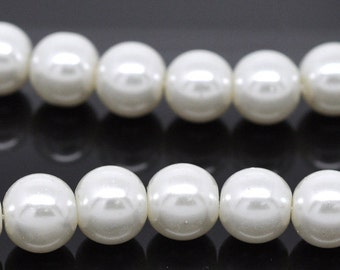 8mm WHITE Round Glass Pearl Beads, 50 beads, bgl0428