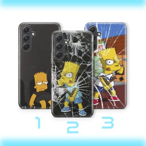 May include: Three phone cases with Bart Simpson designs. One is black with a yellow Bart Simpson graphic. The second has a cracked glass effect with Bart holding an axe. The third has a cracked glass effect with Bart playing a guitar.