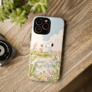 Étui pour téléphone aquarelle Snoopy et Woodstock, coque résistante en dessin animé compatible avec Iphone 17 16 15 14 13 12 11 X 8 Samsung et google pixel
