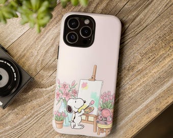Etui na telefon z motywem Snoopy Art, wytrzymała obudowa z motywem kreskówkowych kwiatów, kompatybilna z iPhone'em 17 16 15 14 13 12 11 X 8, Samsungiem i Google Pixel