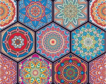 Colorful Mandala Hexagon Tile Seamless Pattern | Boho Patchwork Digital Paper | Indian Wedding Floor Design (Digital File)