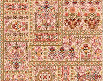 Vintage Persian Floral Patchwork Seamless Pattern | Ornate Botanical Digital Paper | Boho Wallpaper & Fabric Design