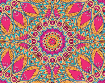 Vibrant Mandala Seamless Pattern | Pink, Yellow & Teal Indian Design | Floral Mandala Floor Design (Digital File)