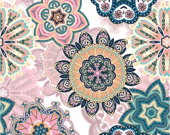 Boho Mandala Collage Musterdesign | Pink & Petrol Digitales Papier | Blumenhochzeits-Bodendesign | Elegante Feier (Digitale Datei)