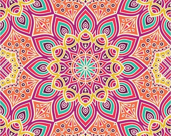 Vibrant Mandala Seamless Pattern | Boho Digital Paper | Indian Floral Fabric & Scrapbook Design | Colorful Tile Pattern (Digital File)