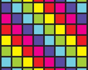 Colorful Grid Seamless Pattern | Retro 80s Digital Print | Rainbow Squares for Wallpaper & Party Decor | Disco Dance Floor Pattern