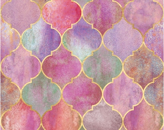 Watercolor Trellis Seamless Pattern | Boho Quatrefoil Wallpaper Design | Ombre Watercolor Floor Design (Digital File)