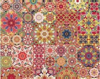 Colorful Boho Patchwork Seamless Pattern | Mandala Tile Digital Paper | Wallpaper & Crafts (PDF Pattern)