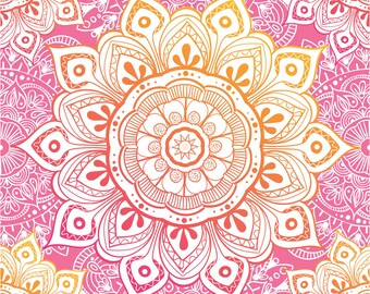 Sunset Mandala Seamless Pattern | Pink & Orange Boho Digital Paper | Floral Dance Floor Design (Digital File)