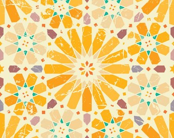 Yellow & Teal Mosaic Carpet Seamless Pattern | Moroccan Tile Seamless Pattern | Yellow Dance Floor Design (Digital File)