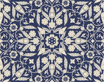 Elegant Turkish Iznik Seamless Pattern | Navy Blue & Cream Floral for Wallpaper and Fabric | Victorian Blue Floral Design (Digital File)