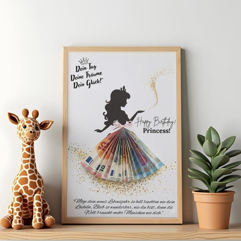 Geldgeschenk zum Geburtstag für Mädchen, kreative DIY Geschenkidee zum Ausdrucken.