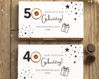 Toffifee Banderole 40. 50. Geburtstag Set, Geschenk zum 40. 50. Geburtstag, Toffifee Etikett personalisiert, DIY Geschenkidee Geburtstag