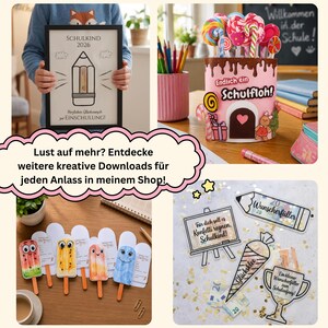 DIY Bastelset Einschulung als digitale PDF-Datei zum Ausdrucken auf Wasserschiebefolie für Kerzen und Stifte.