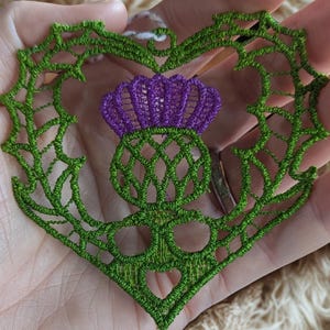 Scottish Thistle Embroidery Lace Ornament – Celtic Christmas Decor, Scotland Gift, Lace Keepsake