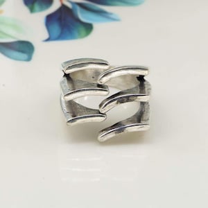 Anillo vintage de plata de ley / Anillo llamativo y grueso / Anillo apilable geométrico abstracto para hombres y mujeres