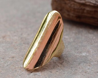 Gouden messing lange statement ring: boho ring voor de hele vinger