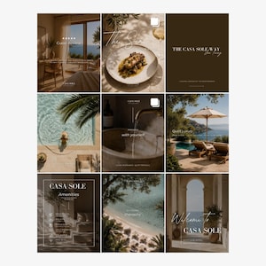 Instagram-mallar för hotell i Canva-paket | Kit för sociala medier för boutiquehotell | Varumärkesbyggande för medelhavsresorter | Lyxiga redaktionella Instagram-inlägg