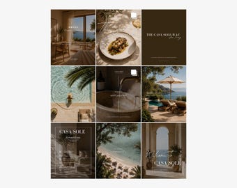 Hotel Instagram Templates Canva Bundle | Boutique Hotel Social Media Kit | Mediterranean Resort Branding | Luxury Editorial Instagram Posts
