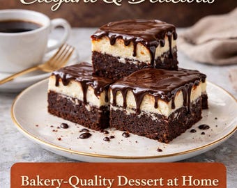 Velvet Swirl Tuxedo Bars Recipe | Fudgy Brownie Cheesecake Dessert (Digital Download)