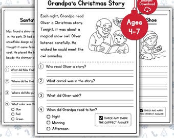 Christmas Reading Activities Worksheets - Kindergarten To First Grade
