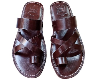 Handgemaakte bruine leren sandalen zomerwandelschoenen