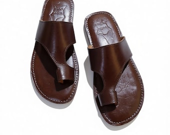Men’s Handmade Leather Sandals – Dark Brown Moroccan Summer Flats