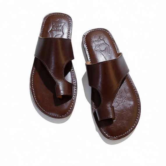 Men’s Handmade Leather Sandals – Dark Brown Moroccan Summer Flats