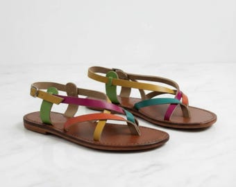 Colorful Multicolor Sandals • Handmade Leather • Unisex Summer Style • Custom Fit”
