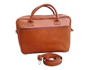 Handmade Moroccan Leather Laptop Bag – Vintage Brown Briefcase