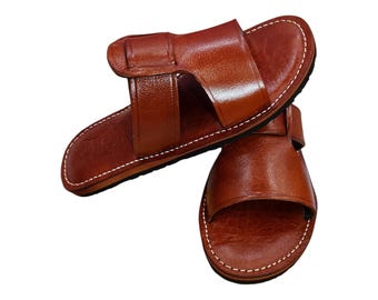 Handmade Moroccan Leather Slides – Unisex Minimalist Sandals